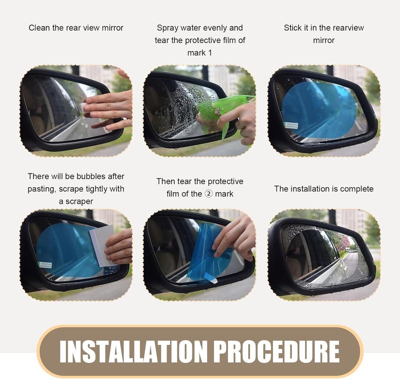 Eratus 2 PCS Car Rear View Mirror Waterproof Film, Anti Fog Glare Rear View Mirror Sticker, HD Protective Clear Rainproof Film, Rain Proof Film for Car Window, Universal for Cars (Transparent) - Image 4